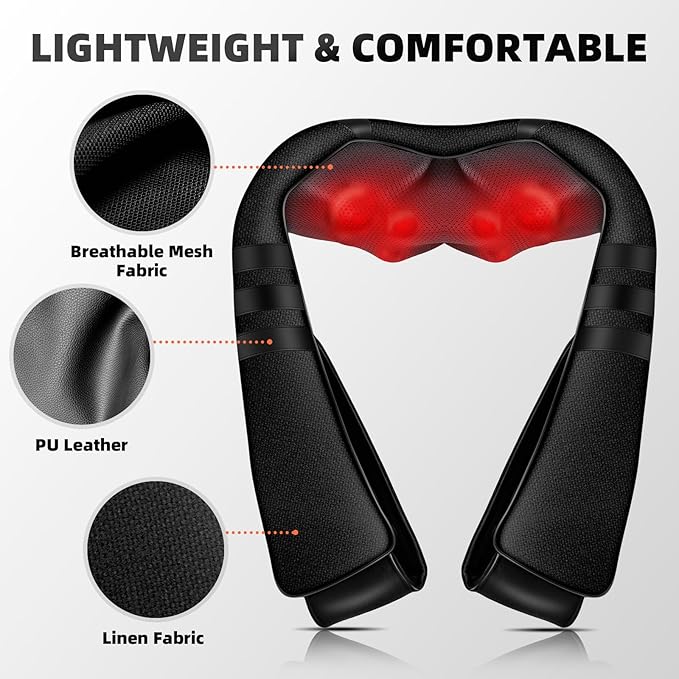 Shiatsu Neck and Back Massager with Heat, Shoulder Massager for Pain Relief Deep Tissue, Electric Deep 3D Kneading Full Body Massage Pillow for Women Men Home Office and Car - Bloomnest