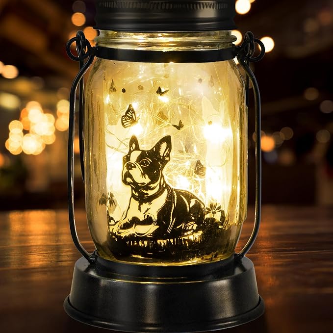 Boston Terrier Gifts for Women/Men Boston Terrier Solar Lanterns Mom Birthday Dog Lovers Lantern Pet Loss Dog Memorial Lights Solar Garden Decoration for Yard, Patio,Backyard,Porch Torches Light - Bloomnest