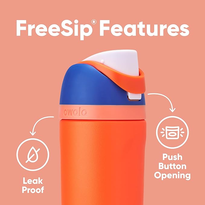 Owala Kids FreeSip Insulated Stainless Steel Water Bottle with Straw for Sports, Travel, and School BPA-Free Sports Water Bottle, 16 oz, Blue Citrus Owala