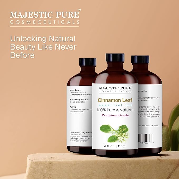 Majestic Pure Cinnamon Essential Oil with Glass Dropper - Huge 4 Fl Oz - 100% Pure and Natural Cinnamon Oil - Premium Grade Essential Oils for Diffuser, Aromatherapy, Soap and Candle Making - Bloomnest