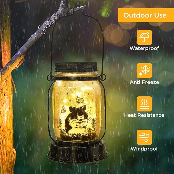 kyoryuger Hamster Gifts for Women/Men Hamster Solar Lanterns Mom Birthday Present Lantern Pet Loss Pet Memorial Lights Solar Garden Decoration Outside for Yard, Patio,Backyard,Porch Torche - Bloomnest