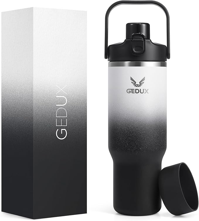 32 oz Stainless Steel Tumbler with Handle and Straw, Vacuum Insulated Water Bottle with 2-in-1 Lid (Chug/Straw) and Silicone Boot，Keeps Drinks Hot and Cold - Bloomnest