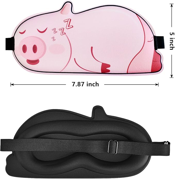 Cute Piggy Sleeping Mask Eye Mask Funny Animal 3D Contoured Sleep Mask Soft Breathable Blindfold Travel Eye Cover Eyeshade for Kids Adults Girls Boys Women Men (Piggy, Pink) - Bloomnest