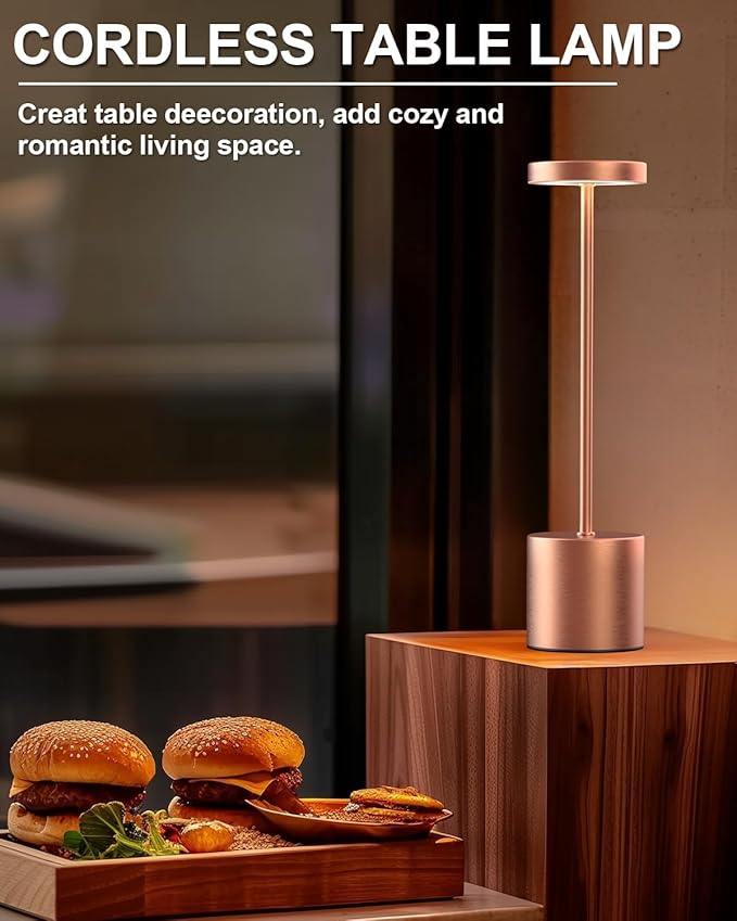 Cordless Table Lamps Rechargeable Set of 2, Portable LED Desk Lamp, 5000mAh Battery Powered Wireless Table Light - 3 Color Dimmable Lighting for Restaurant Dining Patio Outdoor Bedroom(Rose Gold) - Bloomnest