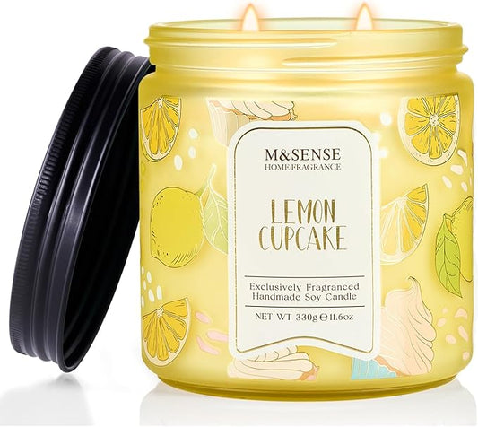 M&SENSE Lemon Vanilla Cupcake Scented Candle, 11.6oz Natural Soy Wax, 70 Hours Long Lasting Clean Burn, Citrus Vanilla Scents for Kitchen Freshness, Holiday Gifts for Women Men, Warm Home Decor - Bloomnest