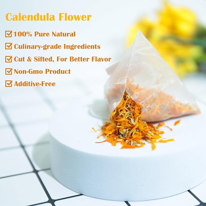 TEARELAE - Premium Calendula Flowers Tea Bags - 1.5g x 40 Count - Natural Calendula Tea Cut & Sifted - Non-GMO - Caffeine-free - Digestion Support & Improve Skin Health - Bloomnest