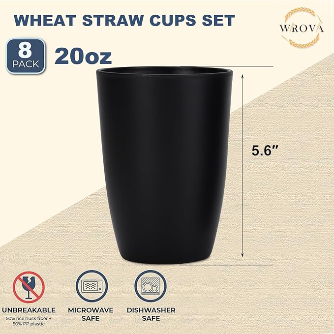 Wheat Straw Cups 8 PCS Good Alternative to Plastic Reusable Cups 20 oz Unbreakable Drinking Cup Reusable Dishwasher Safe Water Plastic Glasses Classic Series - Bloomnest