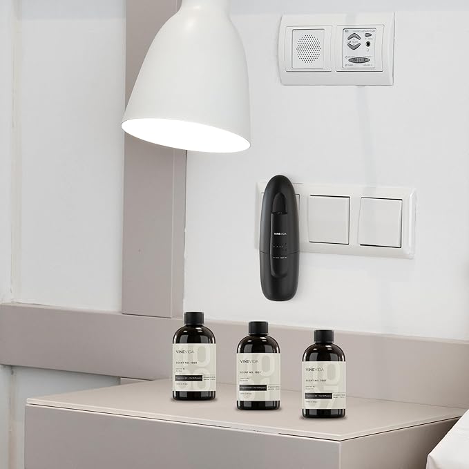 VINEVIDA Waterless Diffuser and 3 Top Selling Hotel Fragrance Oils - Essential Oil Diffuser for Home - Room Fragrance Air Diffuser [Black Aroma Diffuser] - Bloomnest