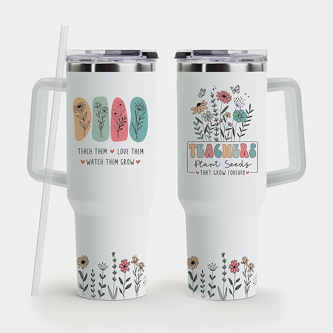 Insulated Teacher Coffee Mug - Stainless Steel 40oz Tumbler with Handle - Perfect for Christmas or Teacher Appreciation Gifts - Bloomnest