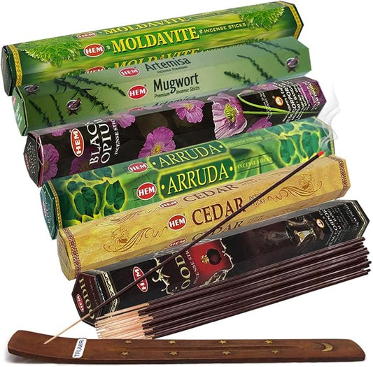 Hem Incense Sticks Variety Pack #27 and Incense Stick Holder Bundle with 6 Leafy Fragrances - Bloomnest