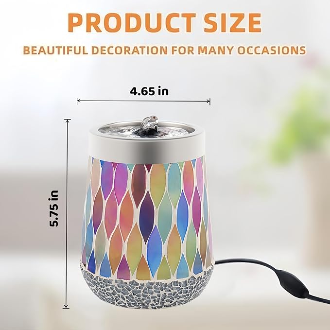 VOREEN Mosaic Tabletop Water Fountain, 20OZ Stress Relief Aromatherapy & LED Color Therapy Ultra Quiet, Indoor Zen Relaxation for Office，Essential Oil Diffuser for Office, Home, Yoga, Relaxation - Bloomnest