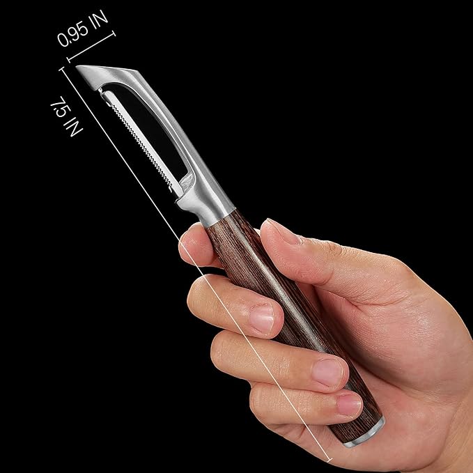 Serrated Blade Premium I Type 304 Stainless Steel Multifunctional Kitchen Peeler Real Wood Handle Ultra Sharp Blade Vegetable Potato Apple(Wenge) - Bloomnest