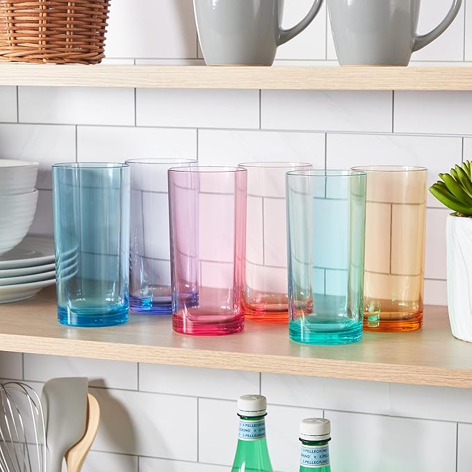 US Acrylic Classic Plastic Reusable Drinking Glasses (Set of 6) 16oz Water Cups Assorted Colors | BPA-Free Tumblers, Made in USA | Top-Rack Dishwasher Safe - Bloomnest