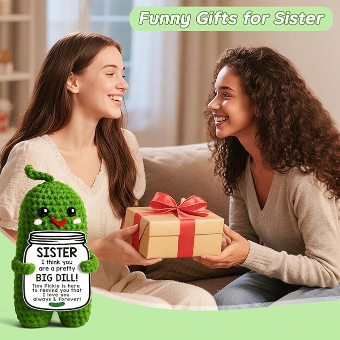 MAMAGIFTREE Valentines Day Gifts for Sister Funny Sister Birthday Gifts, Big Little Sister Gift from Sister, Handmade Crochet Pickle Present Adult Sister in Law for Women - Bloomnest