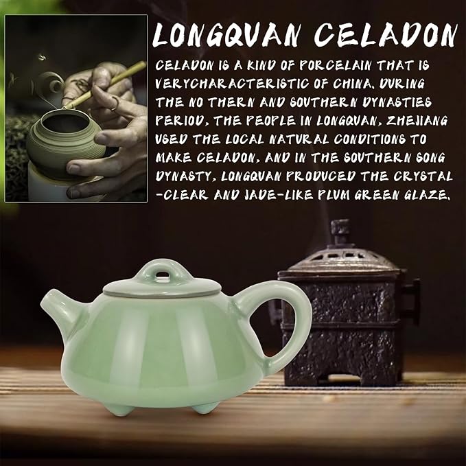 Handmade Celadon Teapot 120ml, Traditional Gongfu Tea Pot with Gift Box, Ceramic Stovetop Safe Teapot for Oolong & Pu-erh Tea - Bloomnest