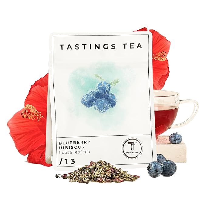 Tastings Tea Blueberry Hibiscus Loose Leaf Pouch 2.75 oz | Chinese Green Tea & Licorice Root with Elderberry, Spearmint & Natural Flavors | Light Caffeine | Tart & Fruity | Sustainably Sourced - Bloomnest