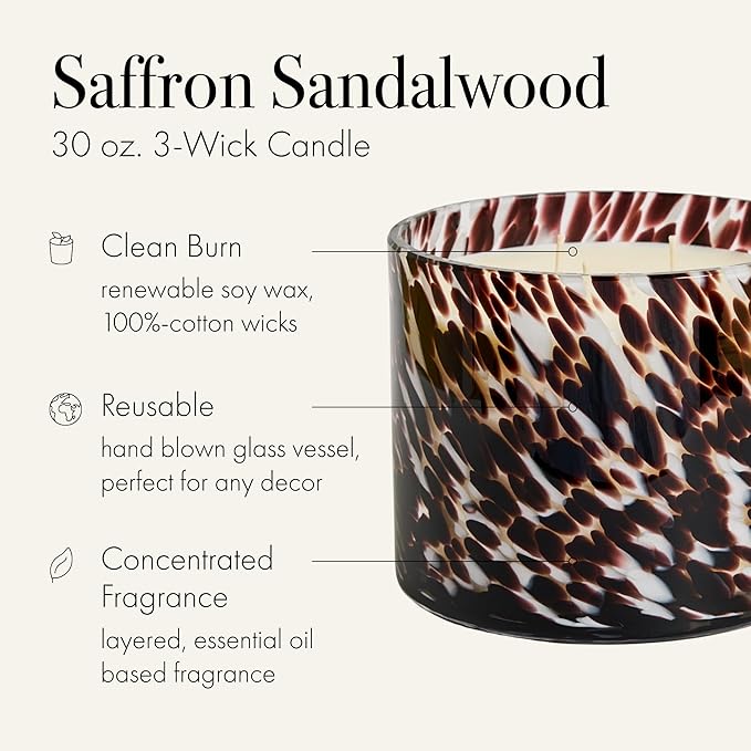 LAFCO New York Fall 3-Wick Candle, Saffron Sandalwood - 30 oz - 120-Hour Burn Time - Reusable, Hand Blown Glass Vessel - Made in The USA - Bloomnest