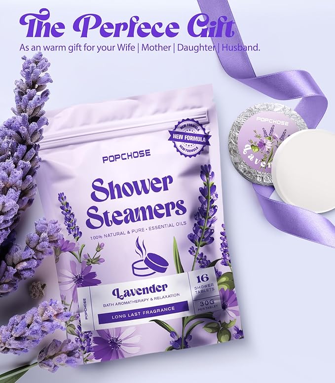 POPCHOSE Shower Steamers Aromatherapy - 16 Pack Lavender Essential Oils Shower Tablets, Self Care Relaxation & Home SPA, Quick Relief Nasal Congestion, Birthday Gifts for Women, Men, Dad, Daughter - Bloomnest