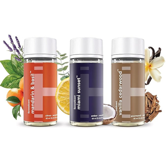 SereneScent Essentials 3-Pack Oils, 60ml Fragrance Oils for Diffusers – Mandarin Basil, Miami Sunset, Vanilla Cedarwood – Natural, Plant-Based, Long-Lasting Aromatherapy Scents by Homedics - Bloomnest