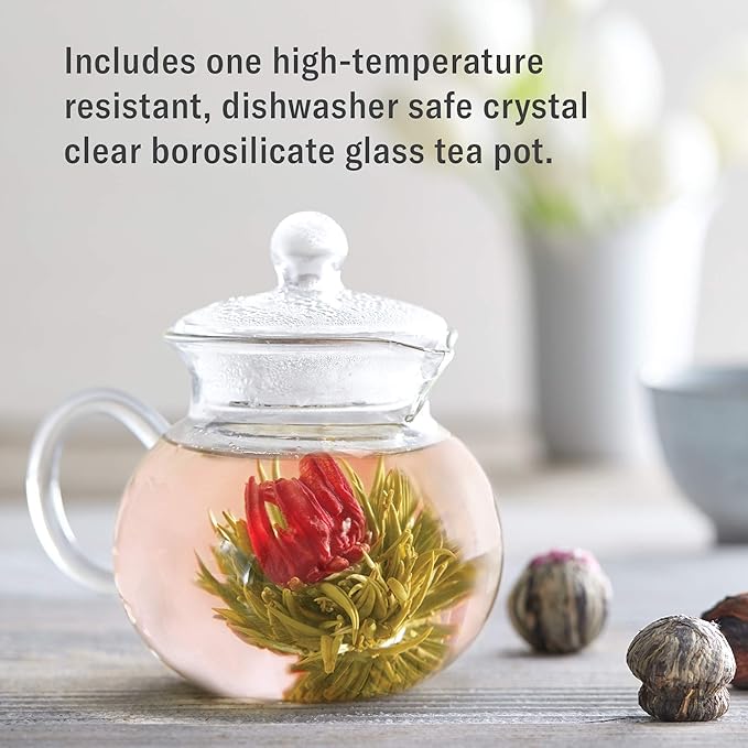 Numi Organic Tea Dancing Leaves Flowering Tea Gift Set, 5 Tea Blossoms with 16 Ounce Glass Teapot (Packaging May Vary) - Bloomnest