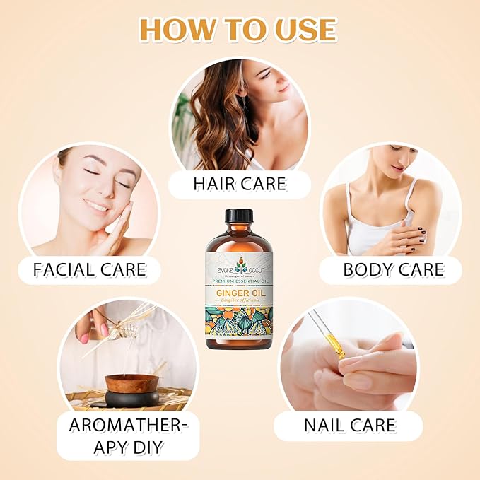 EVOKE OCCU 100% Pure Ginger Oil, Natural Ginger Essential Oil for Massage, Diffuser, Hair, Skin, DIY - 4 Fl Oz - Bloomnest