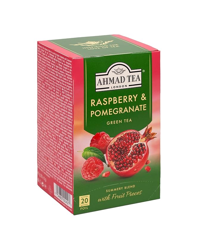 Ahmad Raspberry & Pomegranate Flavoured Green Tea with Fruit Pieces 20 Bags - Bloomnest