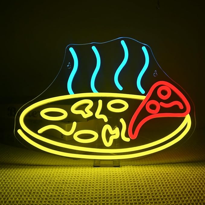 Lucunstar Pizza Neon Sign Vibrant Italian Slice LED Wall Decor for Restaurants Home Kitchens Gifts Energy-Efficient Ideal Gift for Kids Boys Girls and Pizza Lovers - Bloomnest
