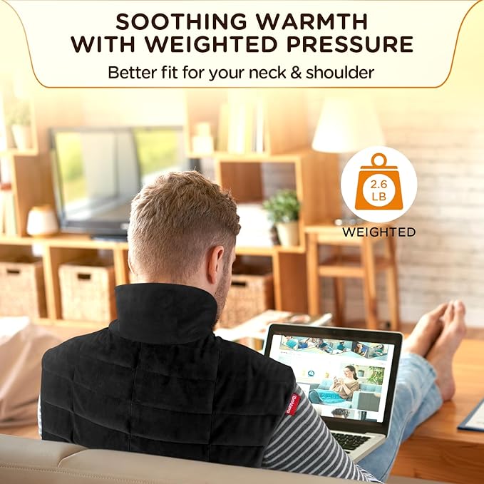 Comfytemp Heating Pad for Neck and Shoulders and Back, 2.6lb Weighted Electric Heat Pad FSA Eligible, Large HSA Heated Wrap, 9 Heat Settings & 11 Timer, Birthday Gifts for Women Men Mom Dad, Black - Bloomnest