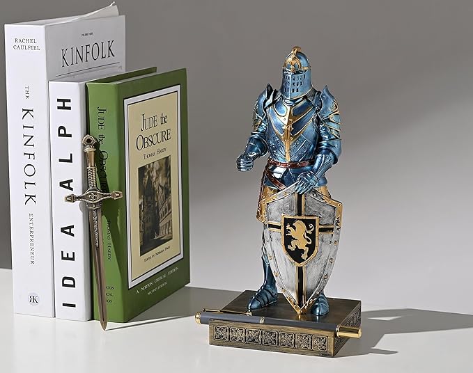 King's Guard Ornament Knight Statue for Desk, Desktop Accessories Pen Holder Pen Stand Paperweight for Office and Home (Blue)