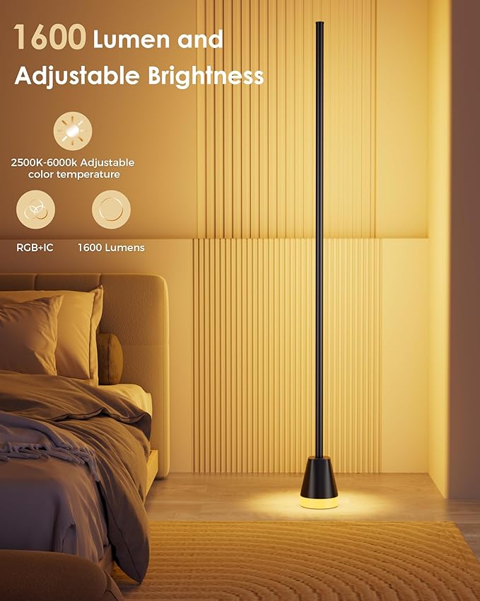 Smart RGB Corner Floor Lamp, 60 Inch 172 LEDs Bright Standing Lamps for Bedroom with APP and Remote, Modern Floor Lamp with Music Sync and 16 Million Colors Changing Ambient Lighting for Living Room - Bloomnest