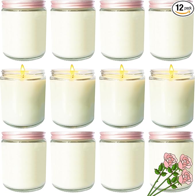 12 Pcs 8 Oz Bulk White Soy Candles,Rose Scented Candles Set,Bulk Aromatherapy Candle,Great Stress Relieving Scented Candle for Girls as a Gift for Birthdays, Weddings and More! - Bloomnest