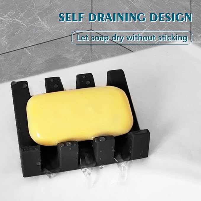 Self Draining Soap Dish Holder,Silicone Soap Dish,for Bathroom,Kitchen, Sponges，Can Extend Soap Life，Keep Soap Bars Dry and Easy Cleaning (Black,3-Pack) - Bloomnest