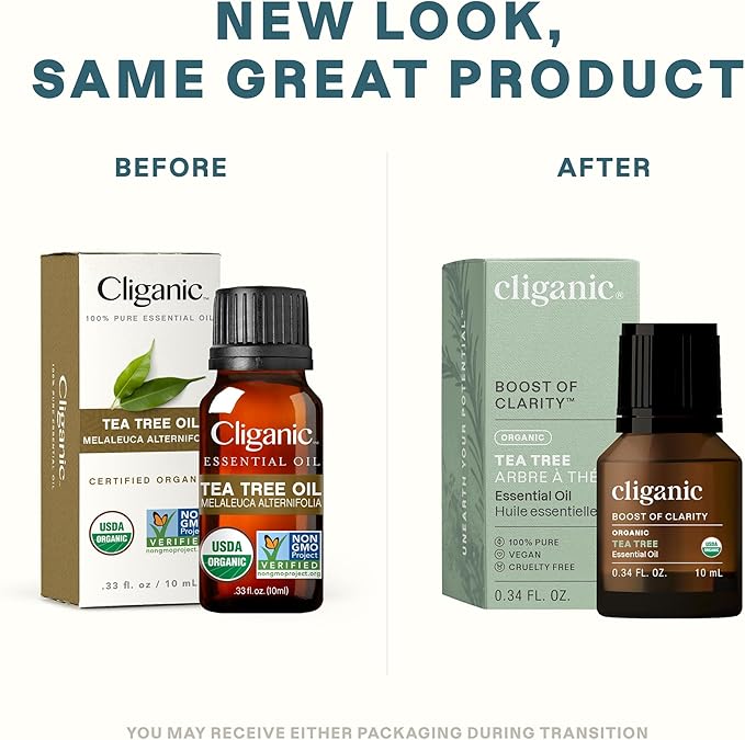Cliganic Organic Tea Tree Essential Oil, 100% Pure Natural, for Aromatherapy | Non-GMO Verified (Packaging May Vary) Cliganic