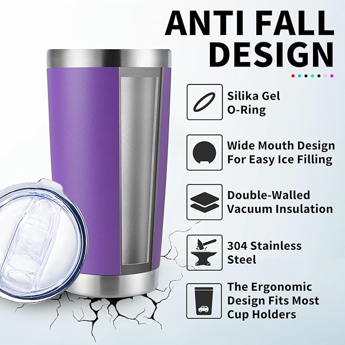 1 Pack 20oz Stainless Steel Tumbler with Lid, Leakproof Double Wall Travel Mug for Hot/Cold Drinks, Home Office Outdoor Party Use, Durable Powder Coated Insulated Cup/Purple - Bloomnest