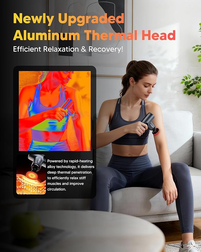 arboleaf Mini Massage Gun with Heat, Percussion Muscle Massager for Pain Relief, Portable & Quiet, Handleld Small Massager Heated, Travel Size with Case, Gift for Men & Women - Bloomnest