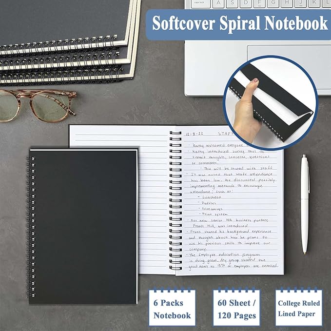 GINMLYDA 4Pack Small Spiral Notebook A5, 8.25x5.5” 120 Lined Pages Wide Ruled Spiral Journal Bulk Blank Kraft Cover Spiral Bound Notebook & Writing Pads for Home Office Meeting Work Note Taking - Bloomnest