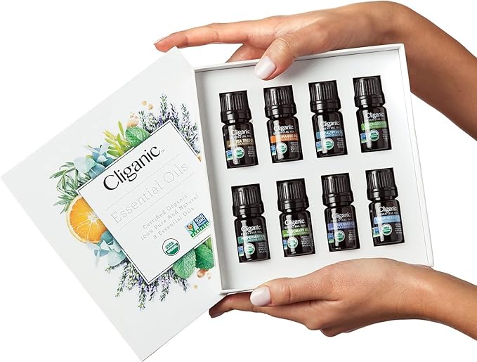 Cliganic Organic Aromatherapy Essential Oils Gift Set (Top 8), 100% Pure - Peppermint, Lavender, Eucalyptus, Tea Tree, Lemongrass, Rosemary, Frankincense & Orange - Bloomnest