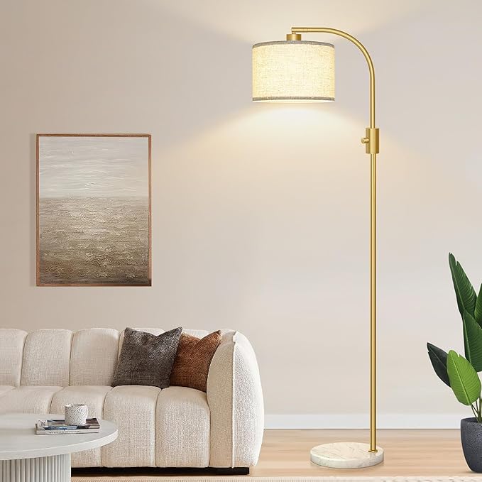【Upgraded】 Dimmable Gold Floor Lamp, 1200 Lumens LED Bulb Included, Arc Floor Lamps for Living Room Modern Standing Lamp with Marble Base, Tall Lamp for Living Room Bedroom Office Reading Room Nursery - Bloomnest