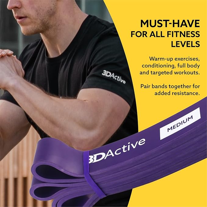 3DActive Pull Up Assist Band - Resistance Band for Strength Training, Powerlifting, Body Stretching, Crossfit - Exercise Guide Included.