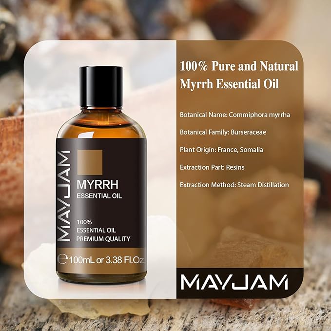Myrrh Essential Oil 100ML/3.38FL.OZ, MAYJAM Premium Myrrh Oil Essential Oils with Glass Dropper, Great for Diffuser and Candle Making - Bloomnest