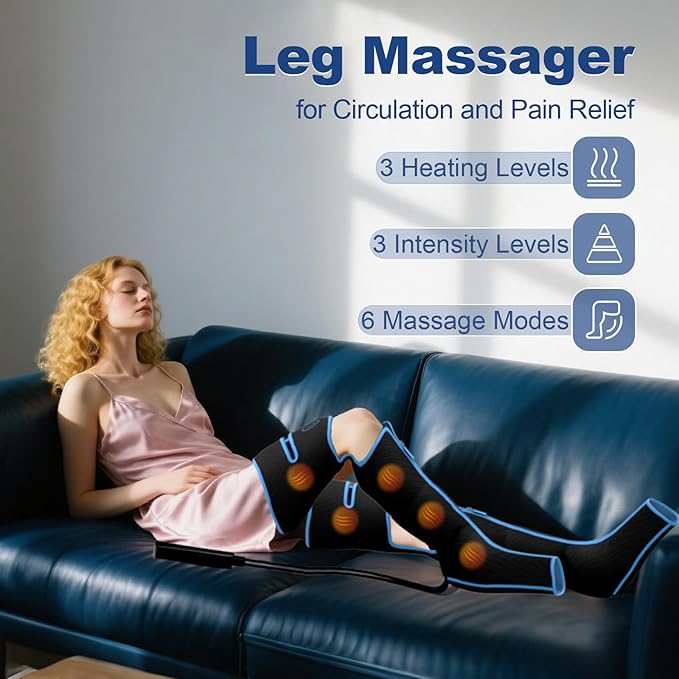 Leg Massager for Circulation and Pain Relief, Leg Massager with Heat and Compression, Leg Air Compression Massager, Gift for Women Men Mom Dad - Bloomnest