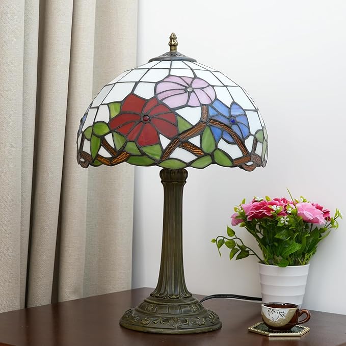Tiffany Lamp Stained Glass lamp Bedside Table Lamps for Living Room Bedroom Dorm Kitchen Home Decor Festival Birthday Gift,12 inches Morning Glory - Bloomnest