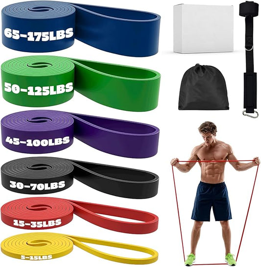 Resistance Bands Set with Door Anchor, Multi-Levels Pull Up Assistance Bands, Exercise Bands for Working Out, Stretching, Muscle Training, Physical Therapy (Men/Women) - Bloomnest