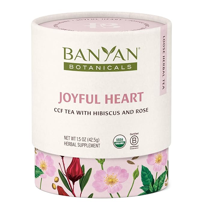 Banyan Botanicals Joyful Heart CCF Tea Loose Leaf Organic Herbal Tea Uplifting and Aromatic with Hibiscus, Tulsi, and Rose 1.5 oz. Non-GMO Sustainably Sourced - Bloomnest