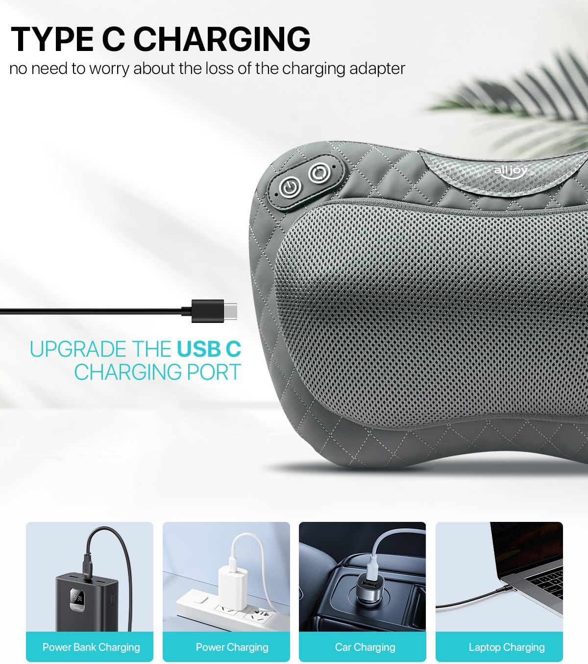 ALLJOY Shiatsu Neck and Back Massager with Soothing Heat,3D Kneading Massage Pillow for Muscle Pain Relief, Use Unplugged,Detachable Cover-Christmas Gifts for Women Men Mom Dad