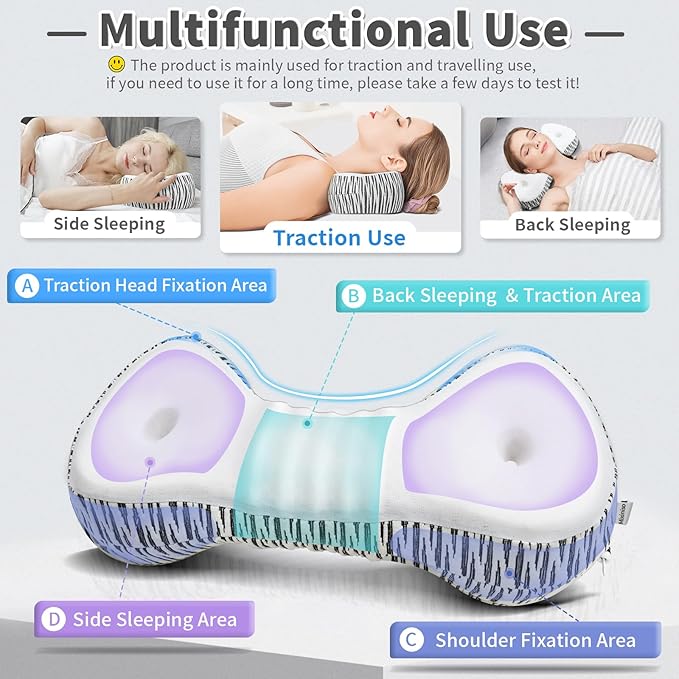 Neck Support Pillow, Cervical Neck Roll Memory Foam Pillow, Cervical Traction Device, Neck Pillow for Side Sleepers, Camping & Travel Pillow with Portable Bag - Bloomnest