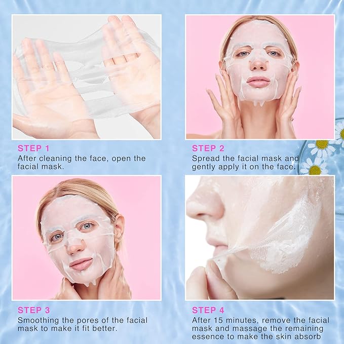 VESPRO Collagen Essence Sheet Facial Masks (48 Pack), Bulk Sheet Masks for Face, Skincare for All Skin Types, Moisturizing and Soothing, Natural Skin Care Spa Face Mask - Bloomnest