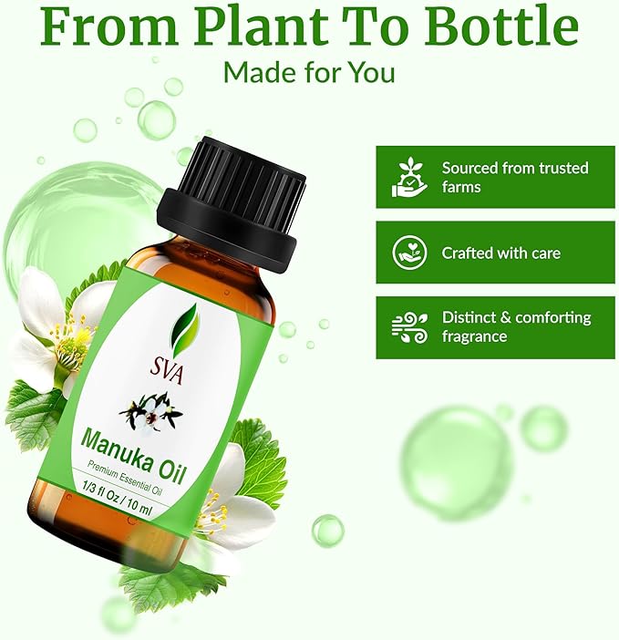 SVA Manuka Essential Oil – 1/3 Fl Oz – 100% Natural Manuka Oil - for Diffuser, Hair Care, Face, Skin Care, Aromatherapy, Scalp and Body Massage, Soap and Candle Making - Bloomnest
