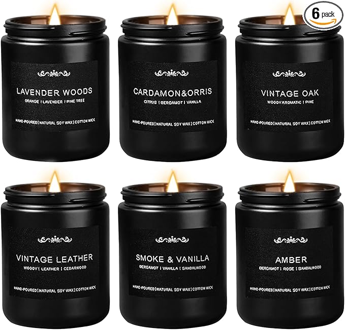 Scented Candles for Men, 6-Pack Candles for Home Scented, 42oz, 300 Hours Burning Time Long-Lasting Aroma — The Masculine Men Candle, Perfect for Boyfriend, Him, Father Aromatherapy Gift - Bloomnest