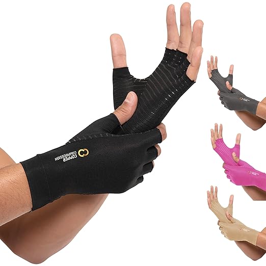 Copper Compression Arthritis Gloves | Fingerless Arthritis Carpal Tunnel Pain Relief for Men & Women | Hand Support Wrist Brace for Neuropathy, Rheumatoid, Tendonitis, Swelling, Crocheting, Typing (S) - Bloomnest